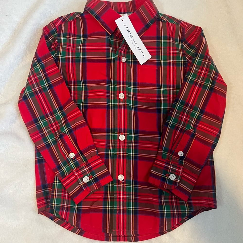 Janie and Jack Red and Green Plaid Shirt